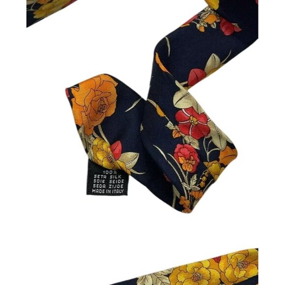 GIORGIO REDAELLI Men's 100% Silk Necktie LUXURY Tie XL Navy Floral W:3.8" EUC - Picture 3 of 4